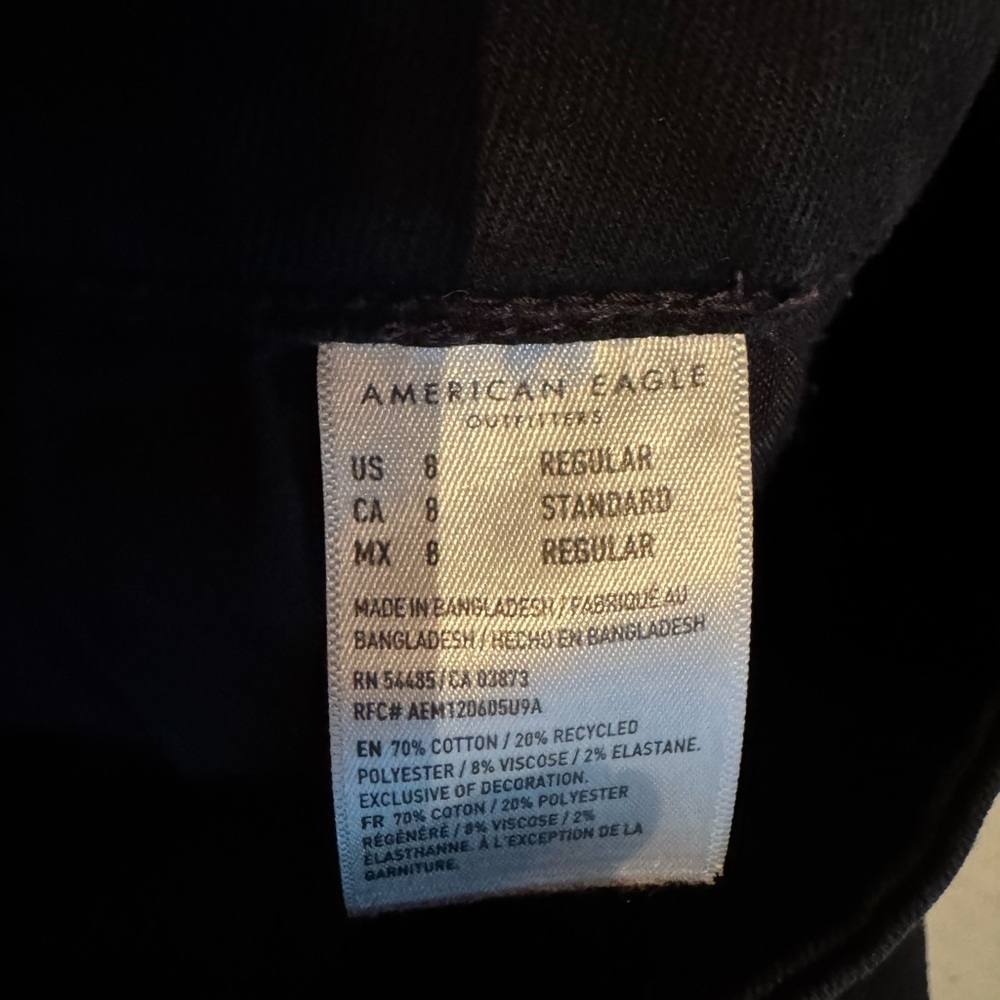 American Eagle Curvy High Rise Jeans Jeggings Size 8 Black Distressed Grunge - Picture 7 of 8